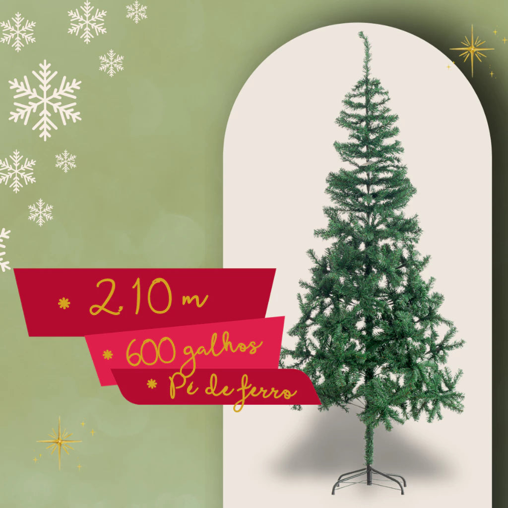 Árvore De Natal Pinheiro 210cm 600 Galhos Cheia Premium Verde