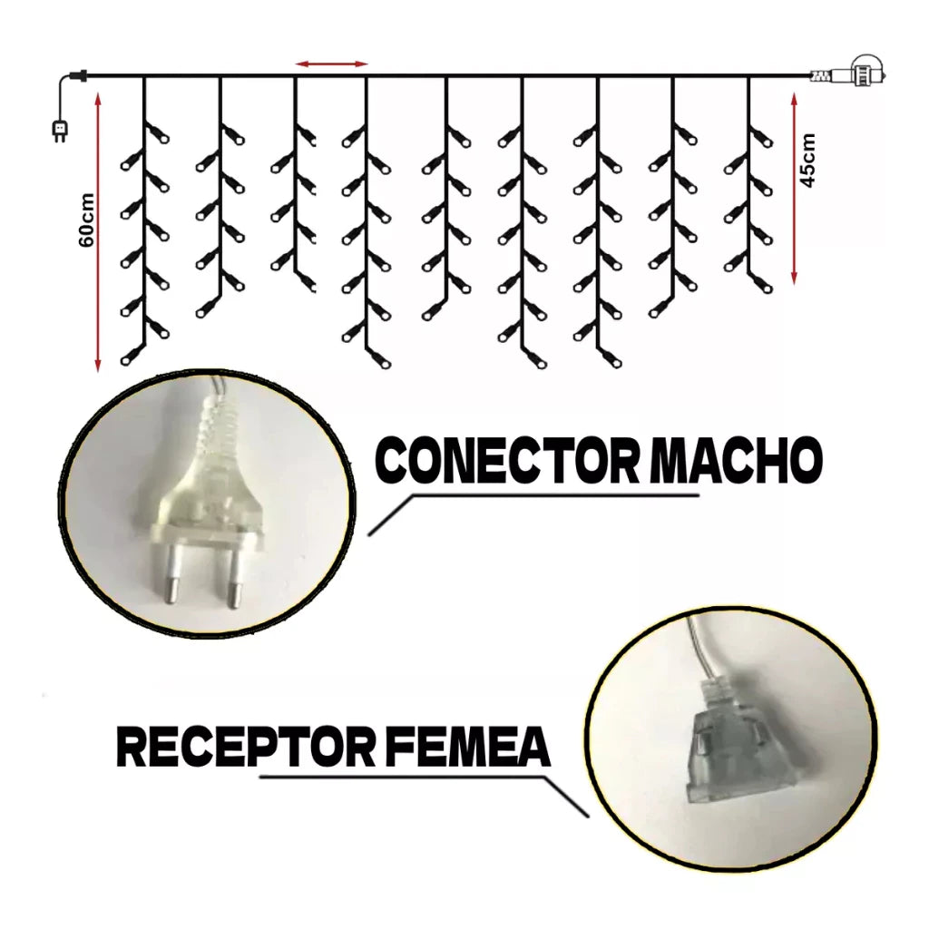 Cascata 400 Led's Decoração Natal Festas 10m Fixo 110v/220v