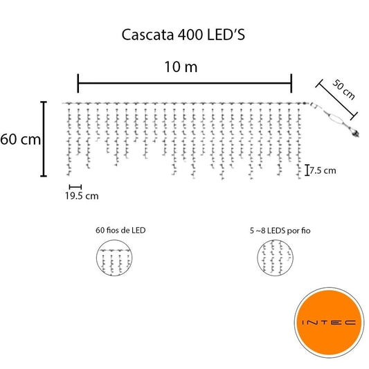 Cascata 400 Led's 10m Fixo ou 8 Funções 110v/220v